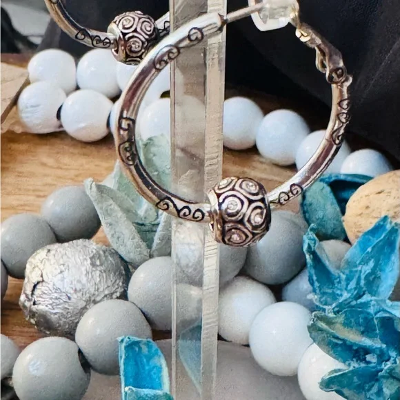 Brighton Silver Hoop Earrings with crystals - Picture 2 of 4